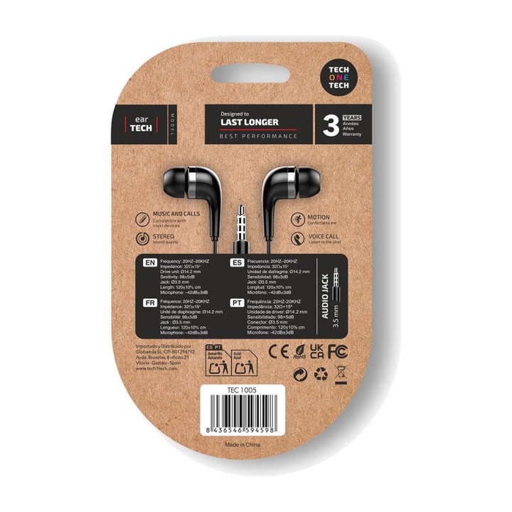 TECH ONE Auriculars intraurals amb cable i micròfon