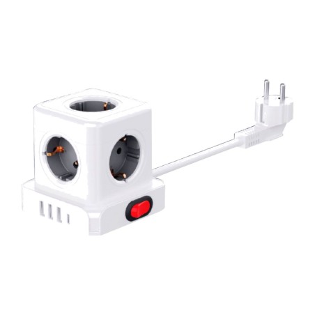 base aérea de sobremesa de 5 tomas schuko con interruptor y 4 usb 3680 w 16 a 250 v 1,5 m