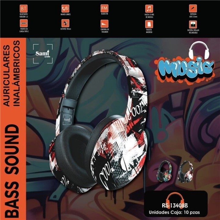 SAMI Cuffie wireless pieghevoli con radio FM