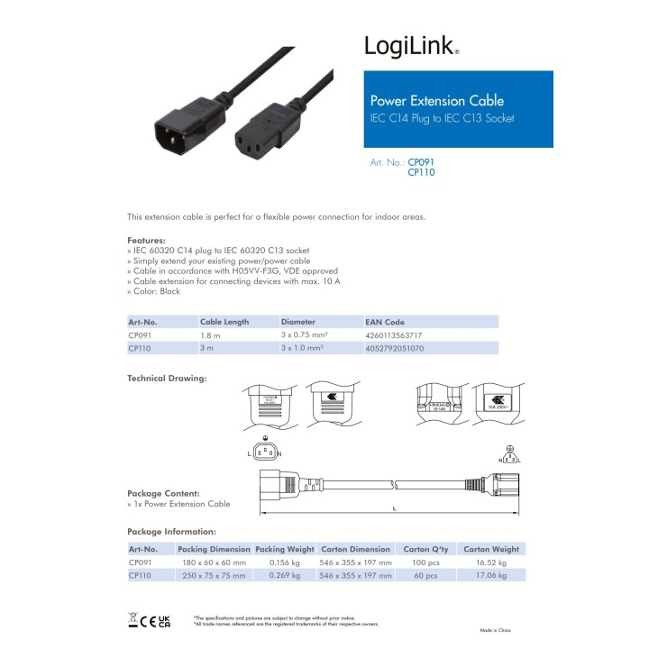 LOGILINK Cavo di prolunga di alimentazione per computer