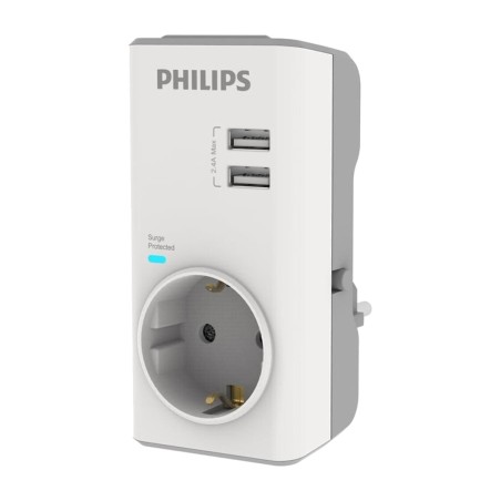 adaptador de enchufe con protección contra sobretensiones y 2 usb 2,4 a 380 j