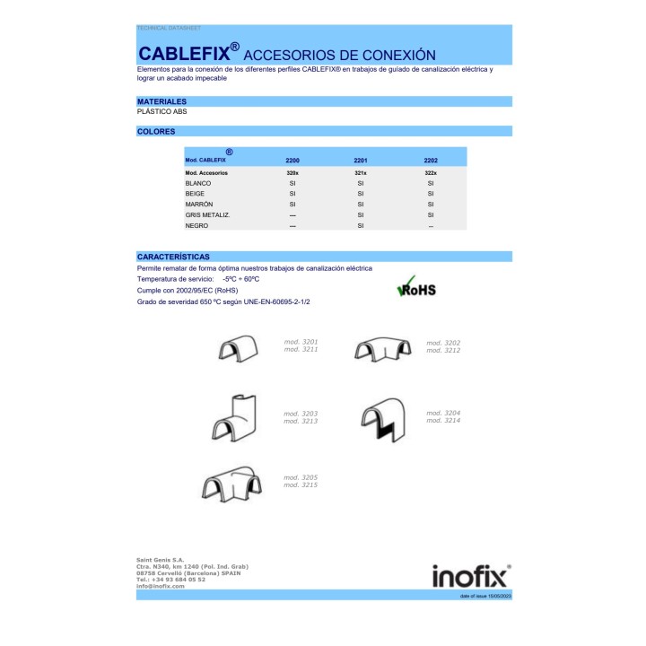 INOFIX Enlaces surtidos para canaleta adhesiva CABLEFIX-2200