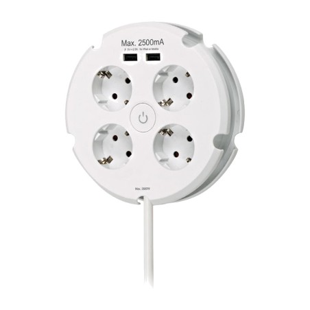 base múltiple redonda de 4 tomas con interruptor y 2 usb h05vv-f 3g1,5 mm2 16 a 250 v 1,5 m