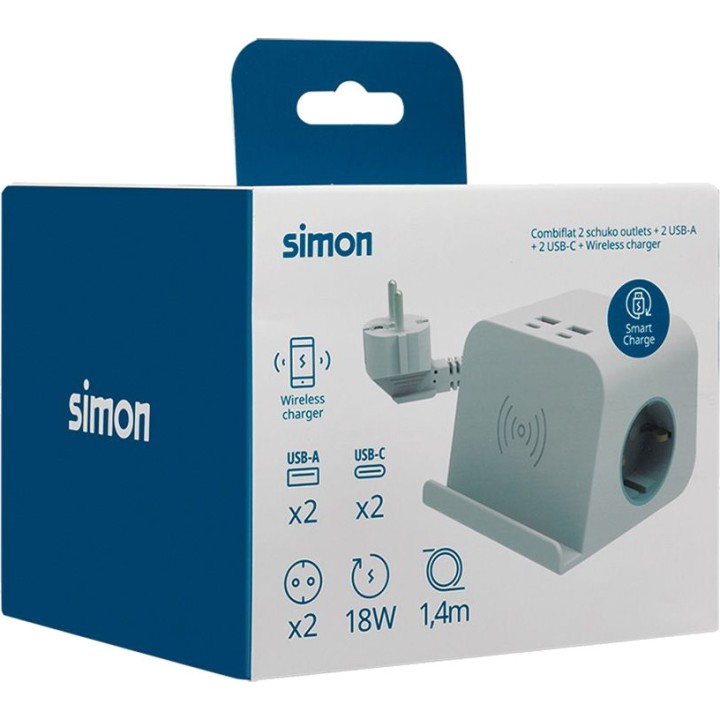 SIMON Multipresa a 2 prese con 4 porte USB e ricarica