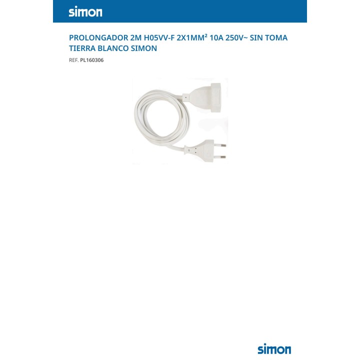SIMON 1-socket extension lead without earth connection