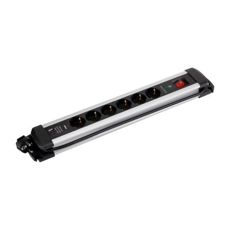 aluminium-mehrfachsteckdose mit 6 steckdosen und 2 usb-anschlüssen, schalter und überspannungsschutz extrapower-16 a 250 v 1,5 m