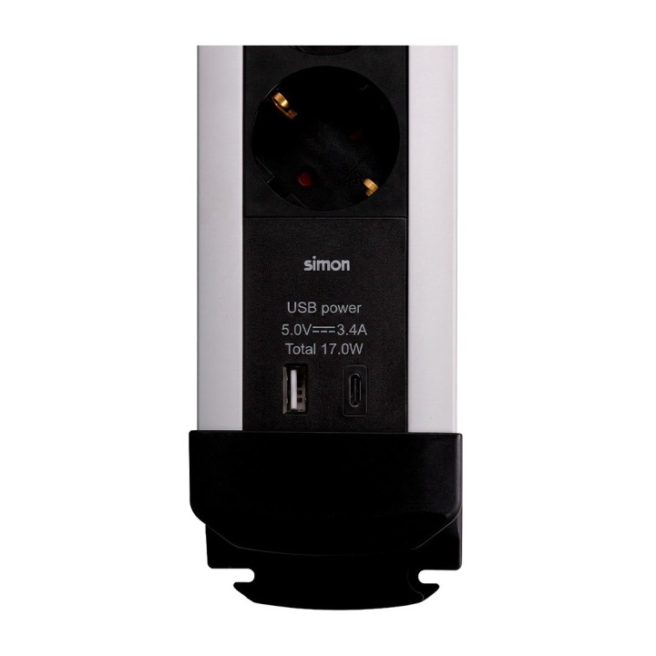 SIMON Base múltiple d'alumini de 6 preses i 2 USB, amb