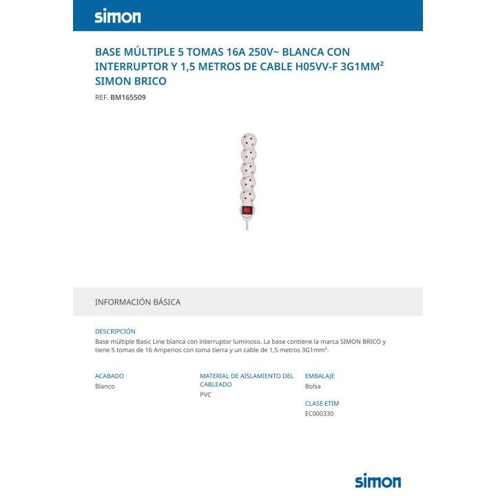SIMON Monipistorasia, 5 pistorasiaa ja kytkin BASIC LINE
