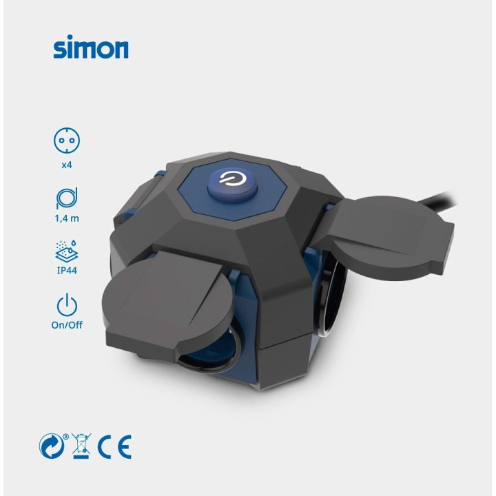 SIMON Base múltiple de 4 tomas con interruptor IP44 H07RN-F