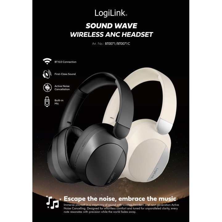 LOGILINK Foldbare bluetooth-hovedtelefoner med aktiv