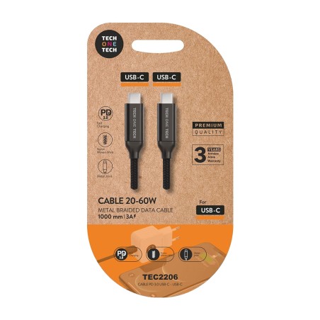 câble en nylon tressé avec double connecteur usb-c pd 60 w 3 a 1 m