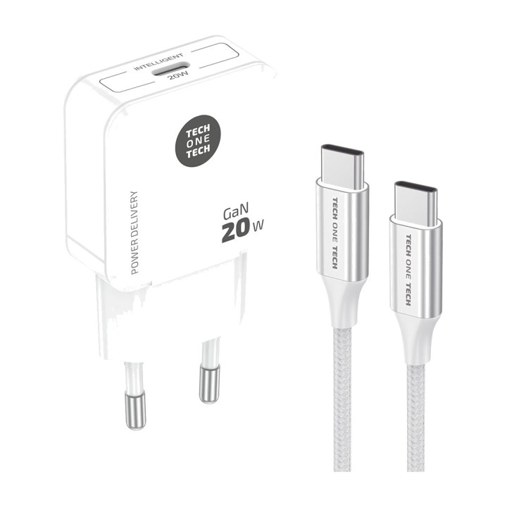 TECH ONE Caricatore da rete rapido con cavo USB-C GAN PD 20