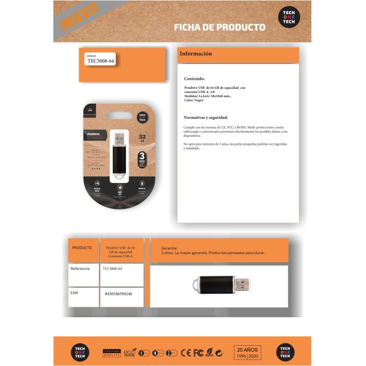 TECH ONE USB Stick BASIC 2.0 64 GB (2UD) 50060VAR