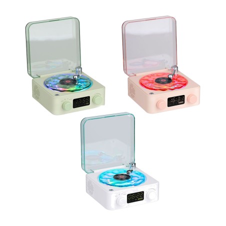 altavoz bluetooth tocadiscos con luz rgb, ruido blanco y reloj 5 w
