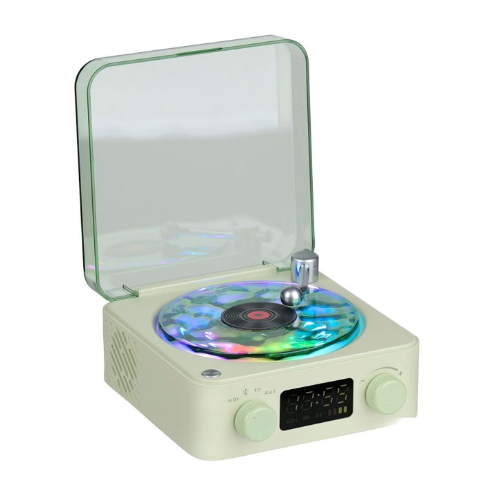 Enceinte Bluetooth en forme de tourne-disque avec éclairage
