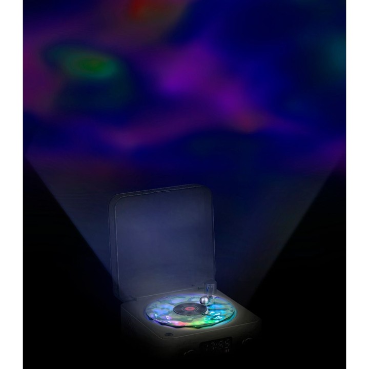 Bluetooth-højttaler i pladespillerdesign med RGB-lys, hvid