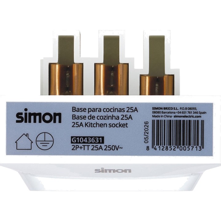 SIMON Base d'endoll d'encastar per a cuina elèctrica 2P+TT