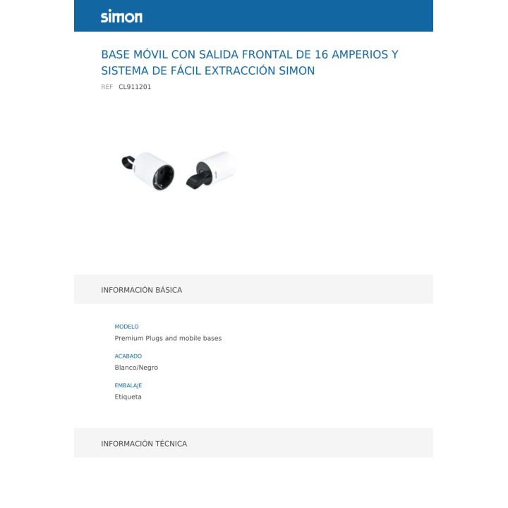 SIMON Presa mobile Schuko con uscita frontale e facile