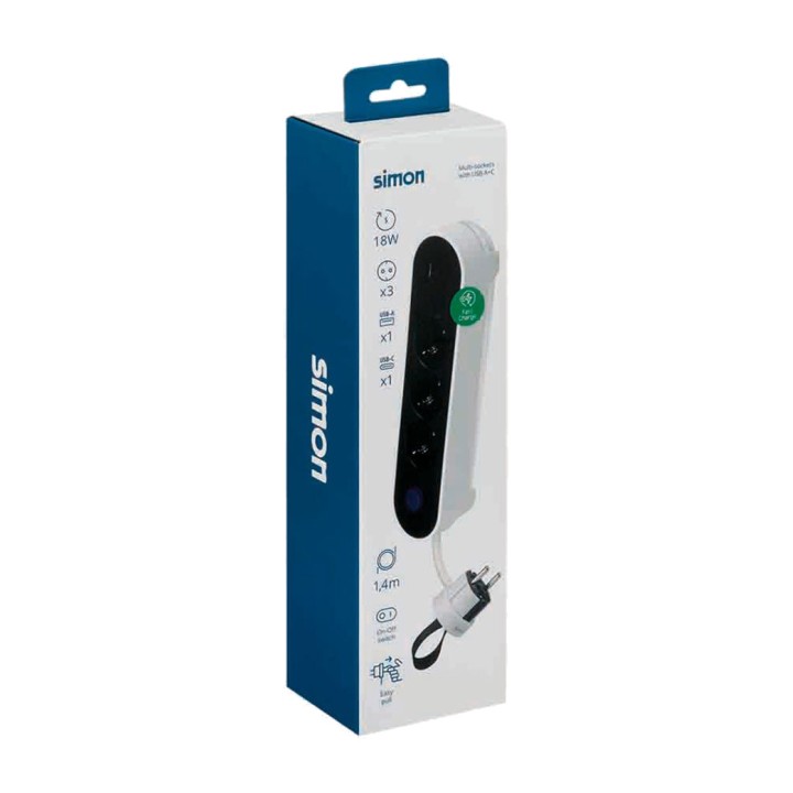 SIMON Multipresa a 3 prese con 2 porte USB e interruttore a
