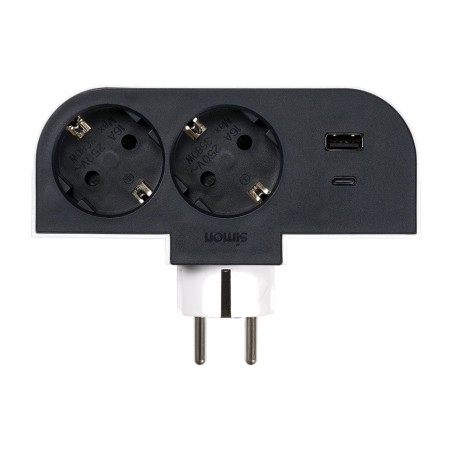 drehbarer schuko-adapter mit 2 steckdosen sowie usb a und c 30 w 16 a 250 v