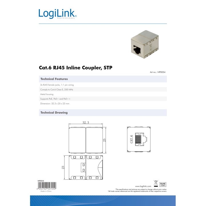 EDM Netværksforbindelsesadapter til kabel CAT.6 RJ45 (2UD)