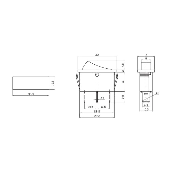 EDM Narrow illuminated switch with red light for panel