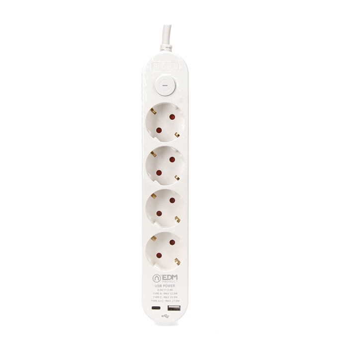 EDM Base múltiple de 4 tomas schuko con interruptor y 2