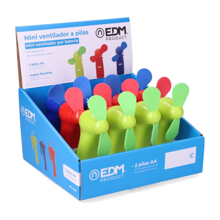 EDM Ventilador de mano a pilas FUNNY COLORS (12UD) 33978