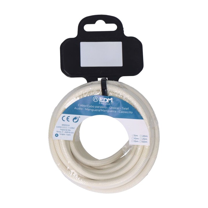 EDM Bobine de cordon textile tubulaire H03VV-F 2X0,75 MM2 5