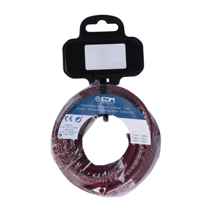 EDM Bobine de cordon textile tubulaire H03VV-F 2X0,75 MM2 5