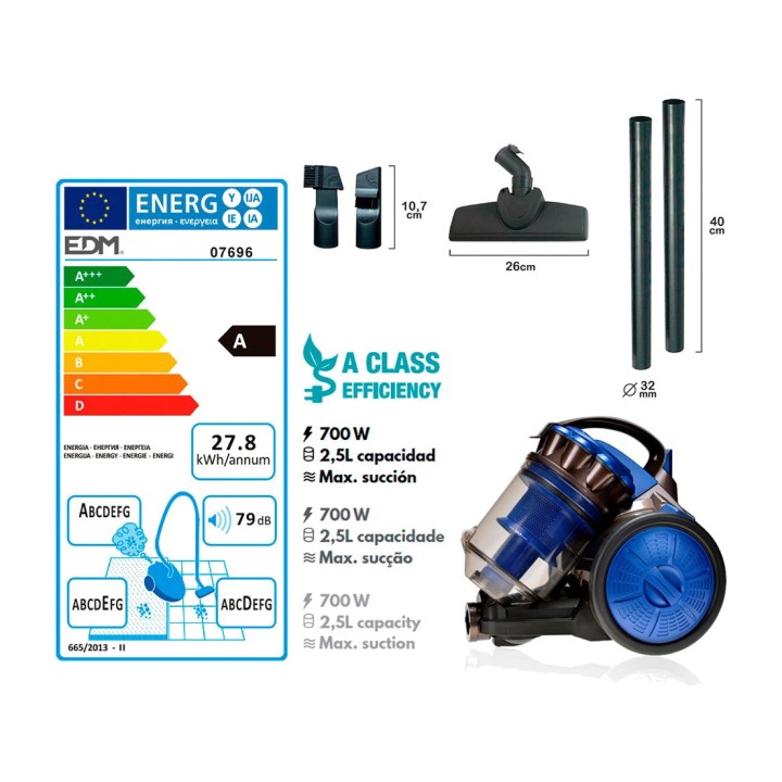 EDM Multicyklonstøvsuger uden pose 700 W 2,5 L 07696