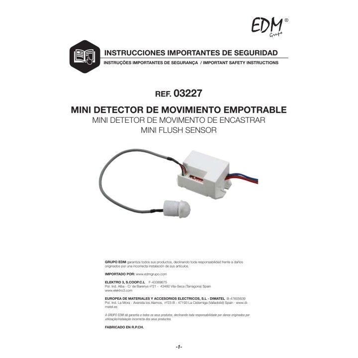 EDM Vgradni detektor gibanja z nastavitvijo časa in svetlobe