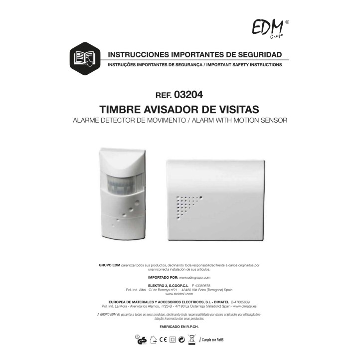 EDM Avvisatore di visite con sensore trasmettitore e