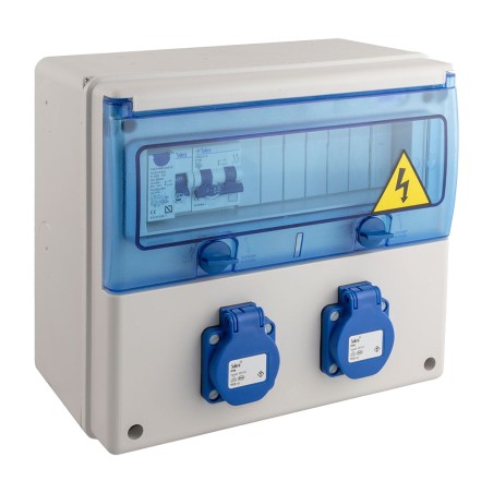 tableau électrique industriel monté de 11 modules avec prises et protections 1311a-i25 ip54 270x160x250mm