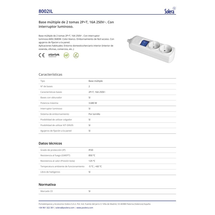 SOLERA Topolet multistik Schuko uden kabel med lysende