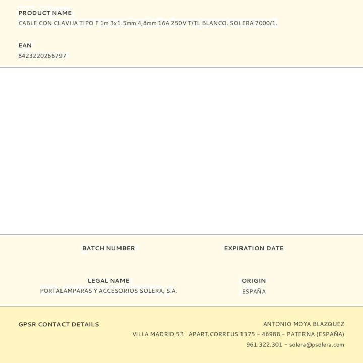 SOLERA Strømkabel med vinklet stik SCHUKO-3X1,5 MM2 16 A 250