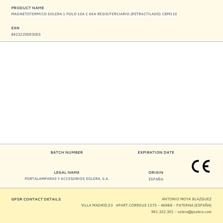 SOLERA Interruptor magnetotérmico para carril DIN 1P-CURVA C 6 KA (3UD) 02863VAR