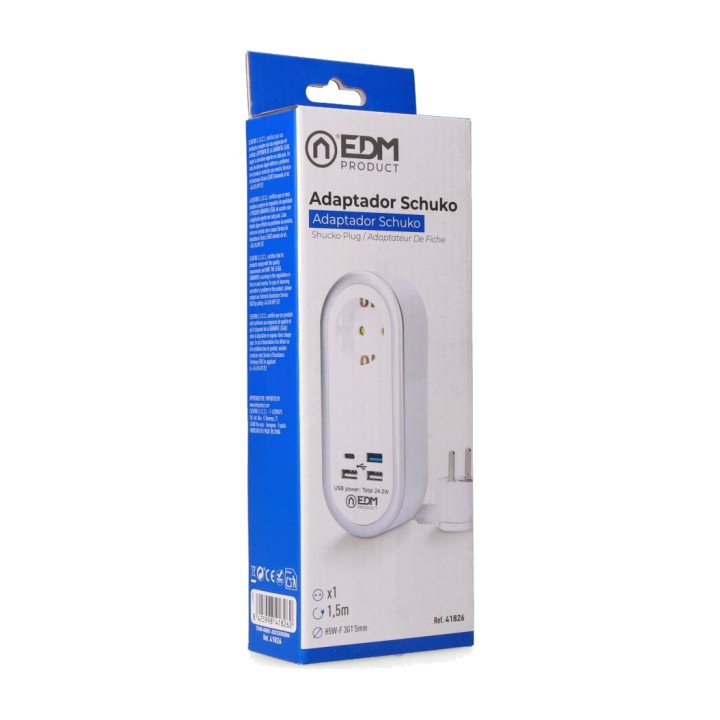 EDM Fliegende Schuko-Steckdose mit 1 Steckdose und 4