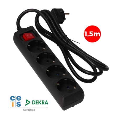 4-way schuko power strip with illuminated switch h05vv-f 3g1,5 mm2 16 a 250 v