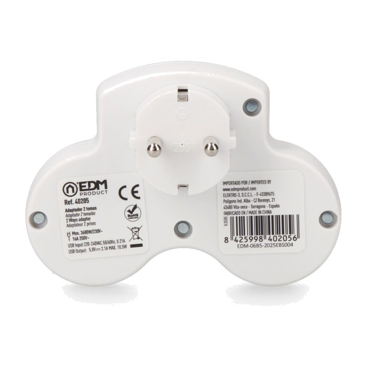 EDM Adapter med 2 Schuko-uttag och USB A- och C-portar 3680