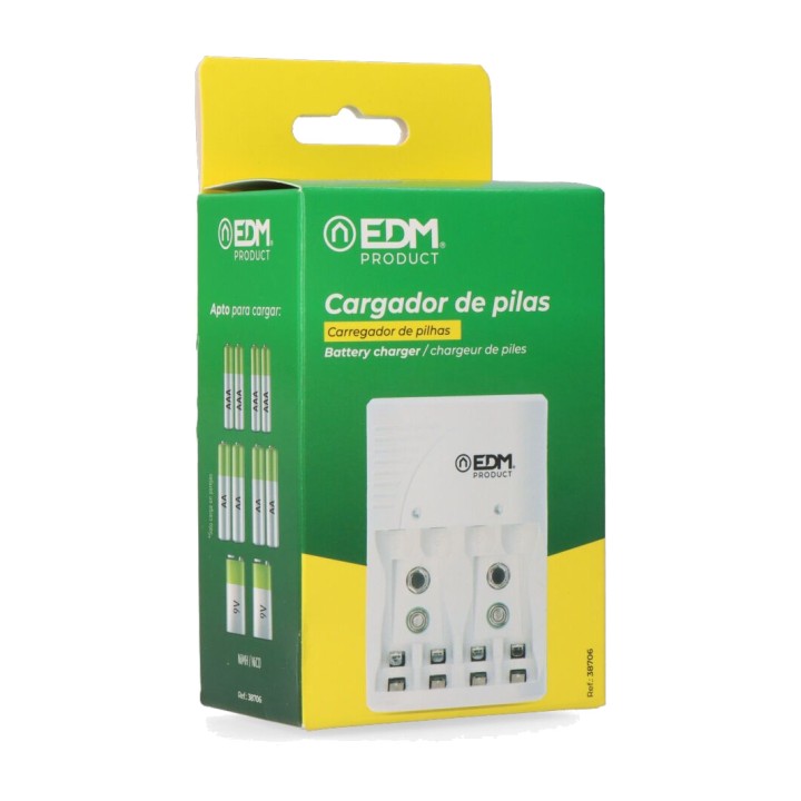 EDM Cargador de pilas recargables de 4 posiciones AA/AAA/9V 220-240V 50 HZ 38706