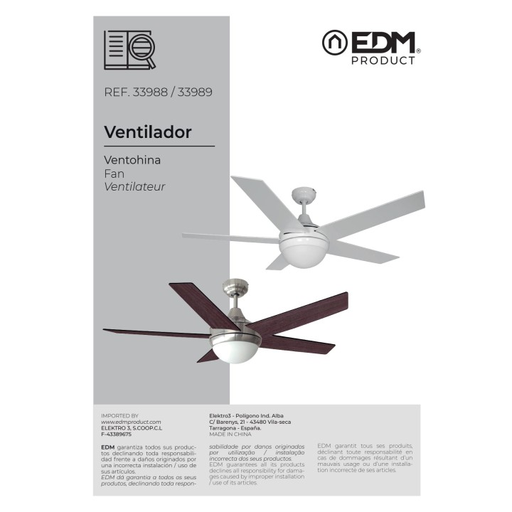 EDM Ventilador de teto com luz e comando à distância