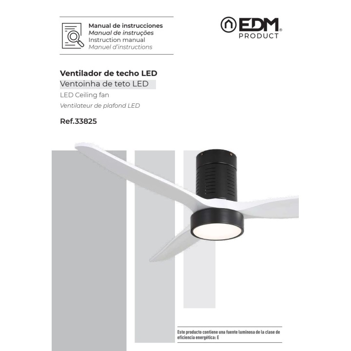 EDM Loftventilator med LED-lys og fjernbetjening KARA 3CCT