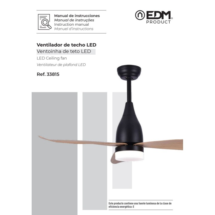 EDM Ventilateur de plafond avec éclairage LED et