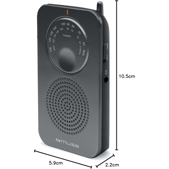MUSE Analoge AM/FM-zakradio met luidspreker en telescopische