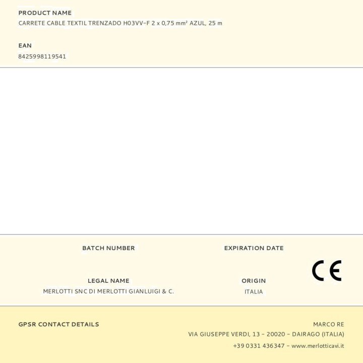 EDM Bobina de cabo têxtil entrançado H03VV-F 2X0,75 MM2 25 M