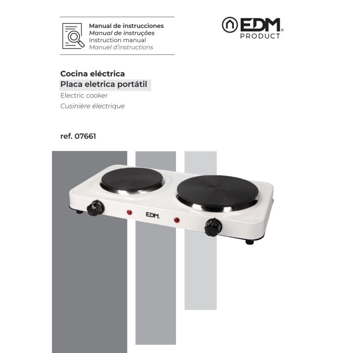 EDM Cocina eléctrica de 2 fuegos 1000-1500W 07661