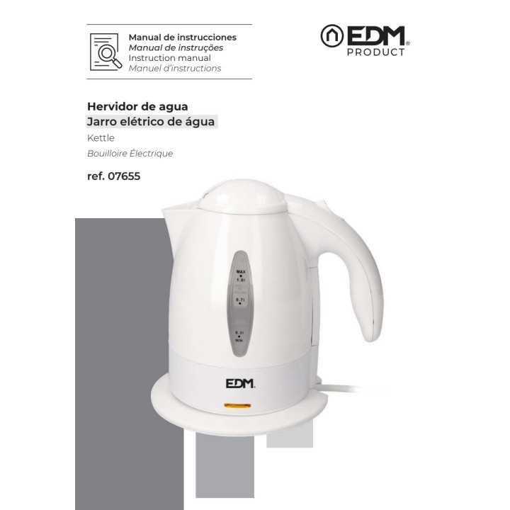 EDM Trådløs elkedel 1 L 2200 W 07655