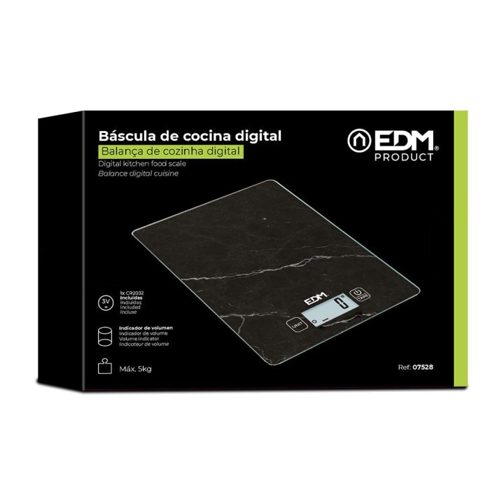 EDM Digitale Küchenwaage aus Glas mit Volumenmessung 5 KG