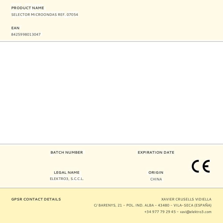 EDM Seletor de substituição para micro-ondas 07054 01304